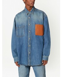 Valentino Leather Pocket Denim Shirt