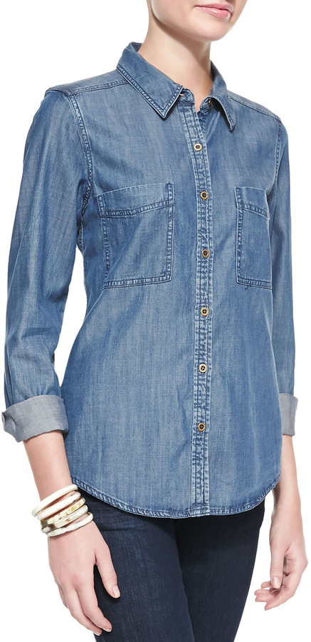 Eileen Fisher Long Sleeve Denim Shirt, $178 | Neiman Marcus | Lookastic