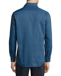 Luciano Barbera Long Sleeve Pique Denim Sport Shirt Blue