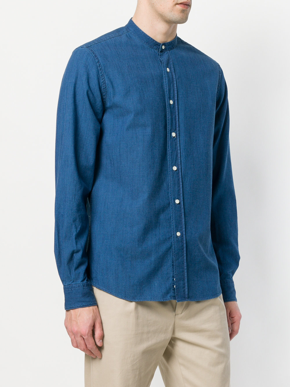 Classic Men's Long Sleeve Grandad Collar Shirt, Denim-Look Blue | Simon  Jersey