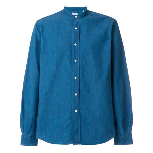 Linen mandarin collar shirt (Regular Fit) - Blue – Springfield