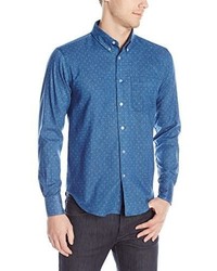 Naked & Famous Denim Faded Indigo Printed Slim Fit Button Down Shirt