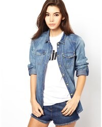Only Denim Shirt With Stud Detail Blue