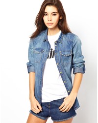 Only Denim Shirt With Stud Detail