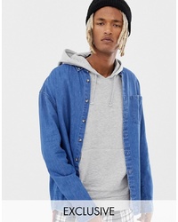 Collusion Oversized Denim Shirt In Mid Wash Blue