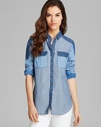 Paige Denim Shirt Audrey Color Block, $199 | Bloomingdale's | Lookastic