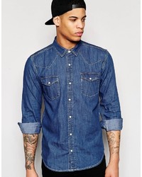 Pull&Bear Denim Shirt With Double Pocket Detail In Regular Fit
