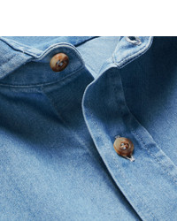 Brunello Cucinelli Slim Fit Cutaway Collar Washed Denim Shirt