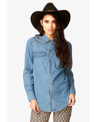 Forever 21 Spiked Studded Chambray Shirt