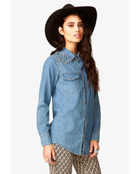 Forever 21 Spiked Studded Chambray Shirt