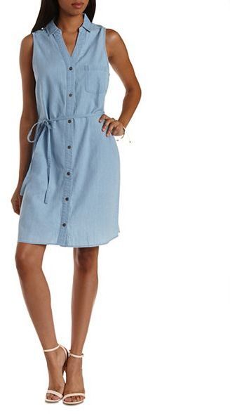 sleeveless denim shirt dress