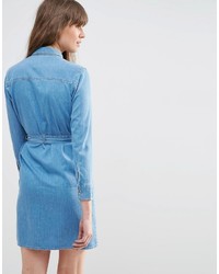 Asos Collection Denim Belted Shirt Dress In Washed Blue