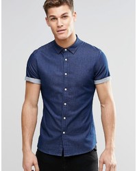 Topman Blue Denim Baseball Short Sleeve Shirt | Where to buy & how to wear