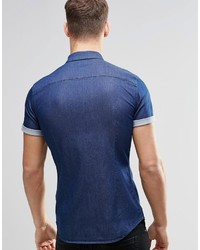 Asos Brand Skinny Denim Shirt In Rinse Wash With Short Sleeves
