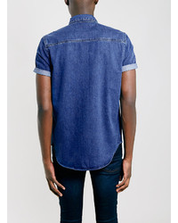 Topman Blue Denim Short Sleeve Shirt