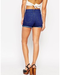 Asos Collection Denim Mom Shorts In Bright Blue With Patch Pocket