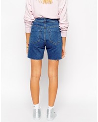 Asos Collection Denim Slim Mom Shorts In Bright Vintage Blue