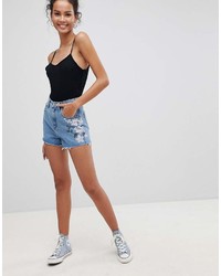 Glamorous Denim Shorts With Painted Floral Design