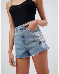 Glamorous Denim Shorts With Painted Floral Design