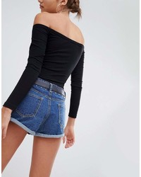 Liquor N Poker High Rise Denim Short With Studs And Rose Embroidery