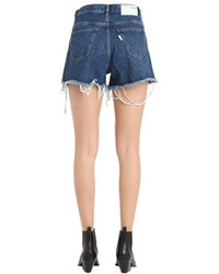 Off-White Roses Embroidered Cotton Denim Shorts