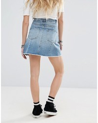 MinkPink Beauty And The Beast Reconstructed Denim Skirt With Rose Embroidery