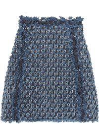 Sonia Rykiel Frayed Laser Cut Denim Mini Skirt Blue