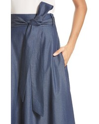 Tibi Lightweight Denim Wrap Midi Skirt