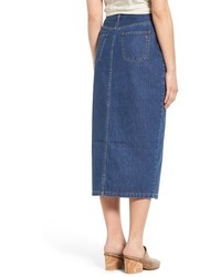 Madewell Timeline Denim Midi Skirt Size 30 Blue