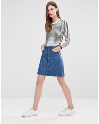 Only Zip Front Denim Skirt