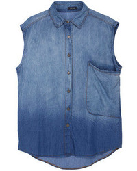 Blue Denim Sleeveless Button Down Shirt