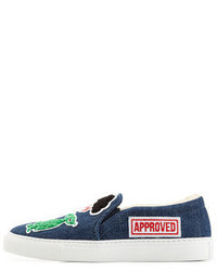 Joshua Sanders Denim Slip On Sneakers With Patches