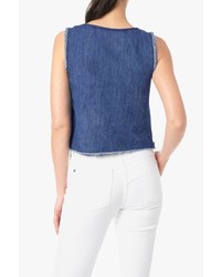 7 For All Mankind Denim Tank With Raw Edges And Zips In Americana Blue