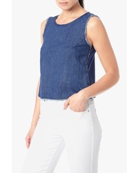 7 For All Mankind Denim Tank With Raw Edges And Zips In Americana Blue
