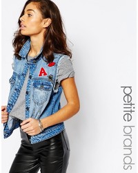 Noisy May Petite Denim Vest With Patched Embroidery