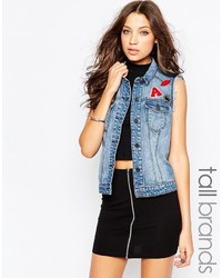 Noisy May Tall Denim Vest With Patched Embroidery
