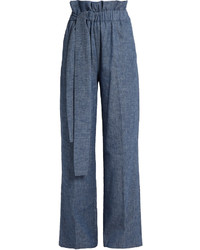 MSGM Chambray Paperbag Waist Wide Leg Trousers