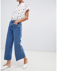 Warehouse Wide Leg Jeans In Mid Wash