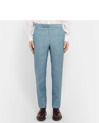 Richard James Blue Slim Fit Wool Linen And Mohair Blend Suit Trousers