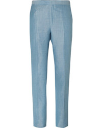Richard James Blue Slim Fit Wool Linen And Mohair Blend Suit Trousers