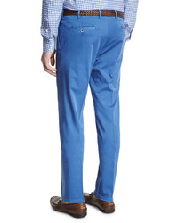 Isaia Flat Front Cotton Trousers Blue