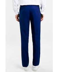 Topman Navy Textured Slim Fit Suit Trousers