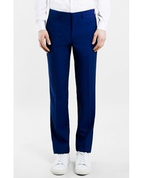 Topman Navy Textured Slim Fit Suit Trousers
