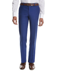 Kiton Tropical Wool Cashmere Flat Front Trousers High Blue