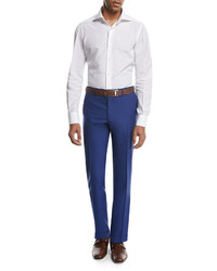 Kiton Tropical Wool Cashmere Flat Front Trousers High Blue