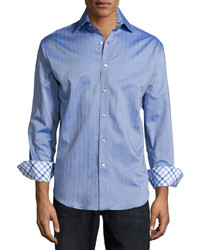 Neiman Marcus Classic Fit Micro Square Sport Shirt Blue