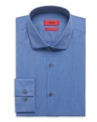 Hugo Boss Easton X Slim Fit Modified Spread Collar Cotton Woven Stripe Dress Shirt 155l Blue