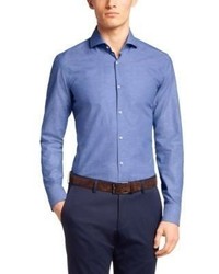 Hugo Boss Jason Slim Fit Spread Collar Italian Linen Dress Shirt 175 Blue