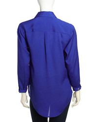Naven Long Sleeve Contrast Button Blouse Electric Blue