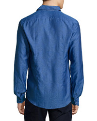 Versace Long Sleeve Woven Dress Shirt Blue
